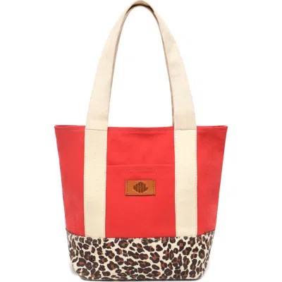 New Amsterdam Leatherworks Kylee Medium Colorblock Canvas Tote In Chili/ Natural