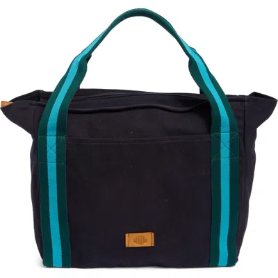New Amsterdam Leatherworks Large Liliana Cotton Canvas Tote In Midnight/ Lagoon