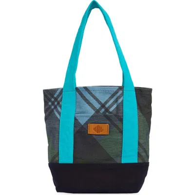 New Amsterdam Leatherworks Medium Kylee Colorblock Tote Bag In Lagoon Tartan