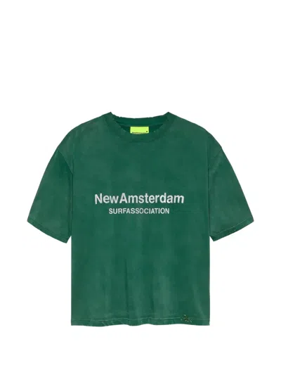 New Amsterdam Logo-print Distressed T-shirt In Green
