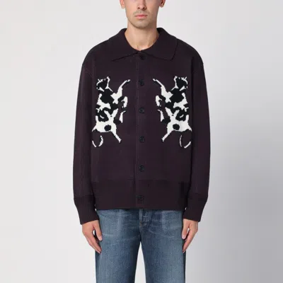 NEW AMSTERDAM SURF ASSOCIATION PLUM POLO CARDIGAN WITH INLAY