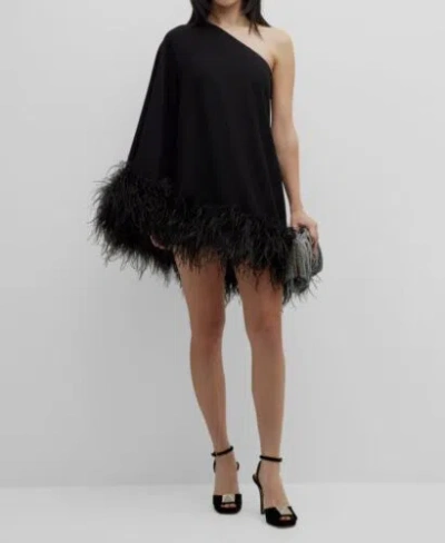 Pre-owned New Arrivals $836 Arrivals Women's Black Feather One-shoulder Marlene Mini Dress Size 36