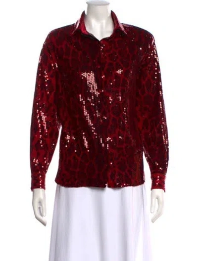 Pre-owned New Arrivals Animal Print Long Sleeve Blouse In Red