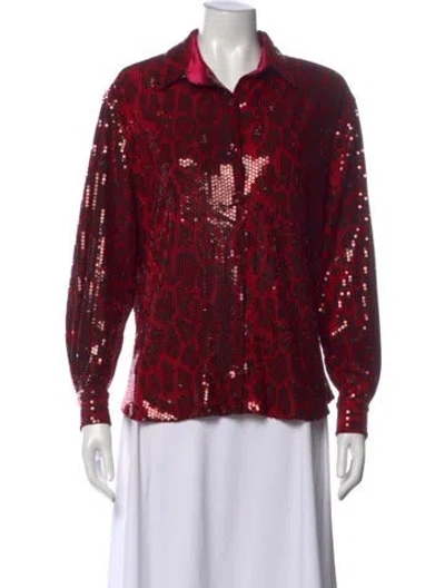 Pre-owned New Arrivals Animal Print Long Sleeve Button-up Top W/ Tags In Red