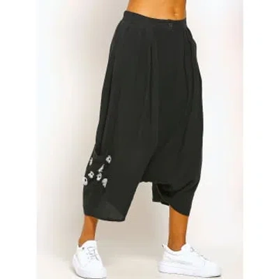 New Arrivals Bize Black Linen Trouser With White Daisies