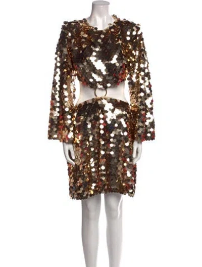 Pre-owned New Arrivals Crew Neck Mini Dress In Gold