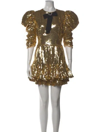 Pre-owned New Arrivals Crew Neck Mini Dress In Gold