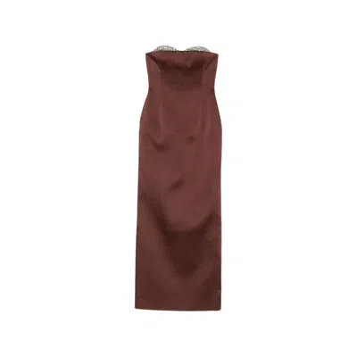 New Arrivals Crystal-embellished Satin Evening Dress In Brown