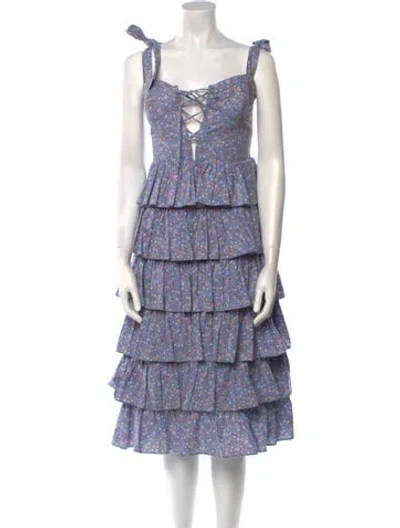 Pre-owned New Arrivals Floral Print Midi Length Dress In Blue
