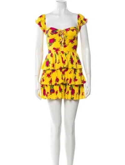Pre-owned New Arrivals Floral Print Mini Dress In Yellow