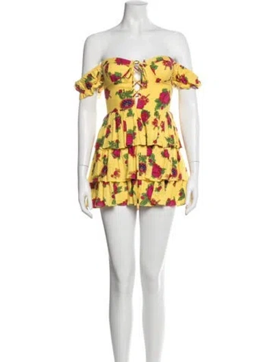 Pre-owned New Arrivals Floral Print Mini Dress In Yellow