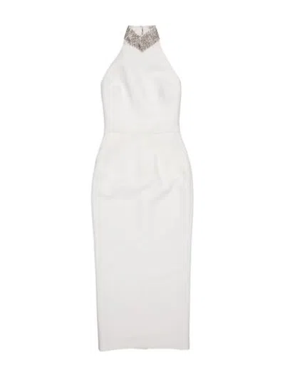 Pre-owned New Arrivals Halterneck Knee-length Dress In White