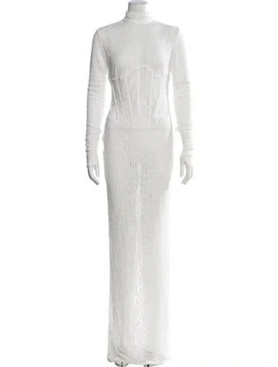 Pre-owned New Arrivals Lace Pattern Long Dress In White