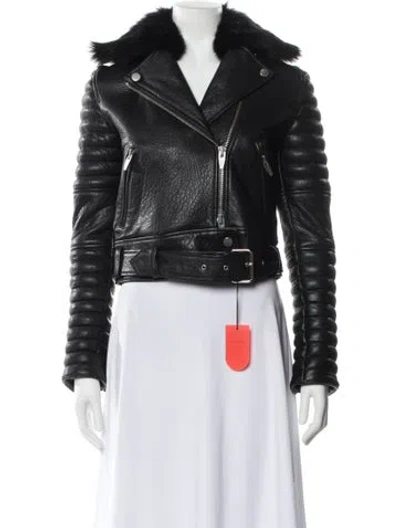 Pre-owned New Arrivals Lamb Leather Fur Jacket W/ Tags In Black