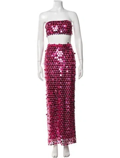 Pre-owned New Arrivals Mesh Patterned Skirt Set In Pink