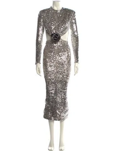 Pre-owned New Arrivals Mock Neck Long Dress In Silver