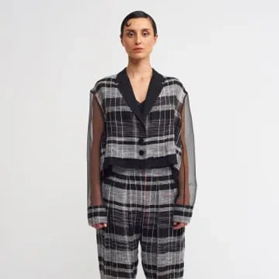 New Arrivals Nu Short Black White Check Jacket With Organza Sleeves