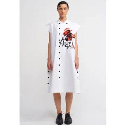 New Arrivals Nu White Shirt Dress With Red Black Motif