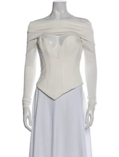Pre-owned New Arrivals Off-the-shoulder Long Sleeve Top In Neutral