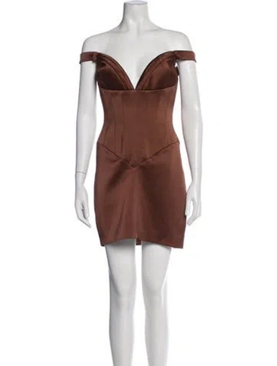 Pre-owned New Arrivals Off-the-shoulder Mini Dress In Brown