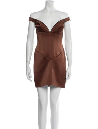 Pre-owned New Arrivals Off-the-shoulder Mini Dress In Brown