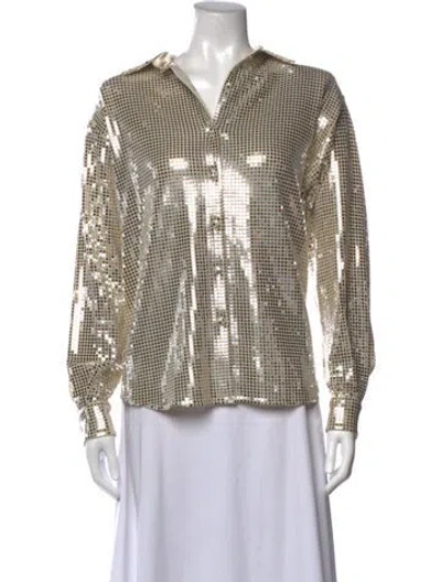 Pre-owned New Arrivals Patterned Long Sleeve Button-up Top In Neutrals/silver