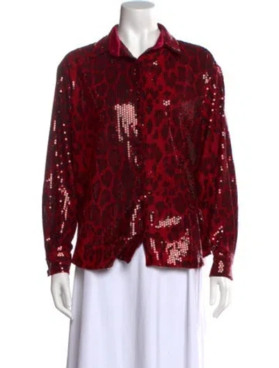 Pre-owned New Arrivals Patterned Long Sleeve Button-up Top In Red