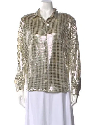 Pre-owned New Arrivals Patterned Long Sleeve Button-up Top W/ Tags In Metallic/silver