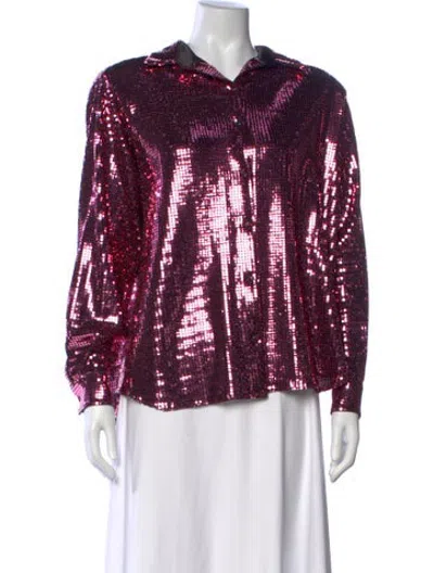 Pre-owned New Arrivals Patterned Long Sleeve Button-up Top W/ Tags In Pink