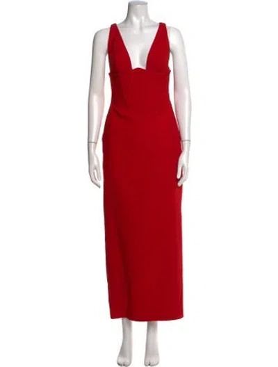 Pre-owned New Arrivals Plunge Neckline Long Dress In Red