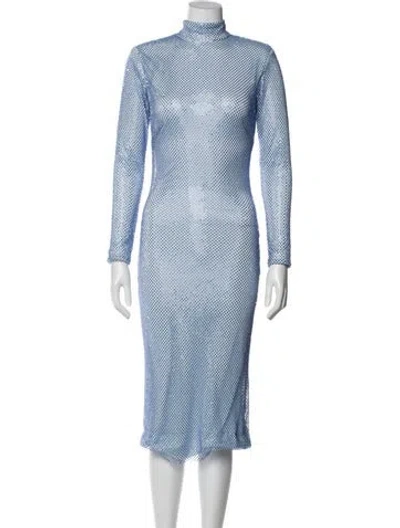 Pre-owned New Arrivals Polka Dot Print Midi Length Dress In Blue