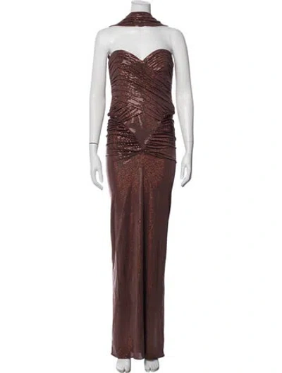 Pre-owned New Arrivals Printed Long Dress In Brown