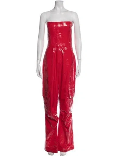 Pre-owned New Arrivals Pvc Strapless Jumpsuit In Red