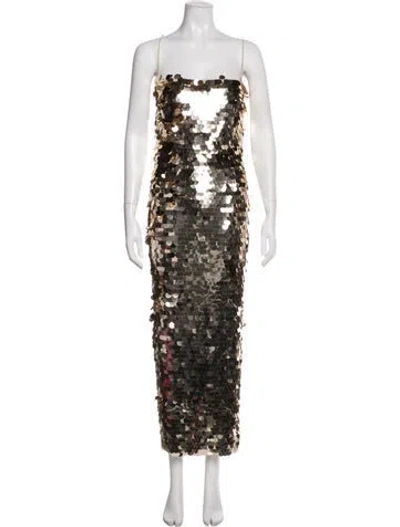 Pre-owned New Arrivals Square Neckline Long Dress In Gold