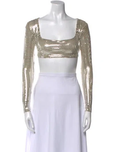 Pre-owned New Arrivals Square Neckline Long Sleeve Crop Top W/ Tags In Neutrals