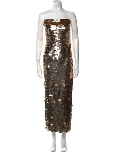 Pre-owned New Arrivals Strapless Midi Length Dress In Gold