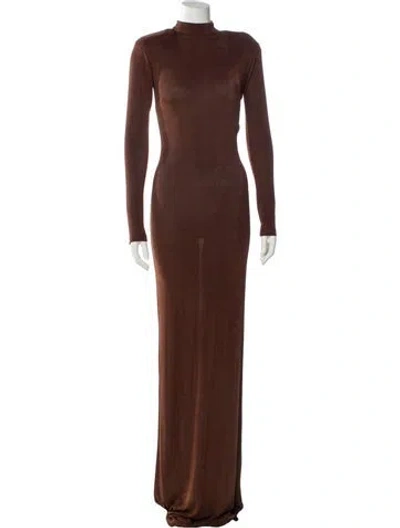 Pre-owned New Arrivals Turtleneck Long Dress In Brown