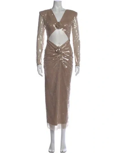 Pre-owned New Arrivals V-neck Long Dress W/ Tags In Neutral