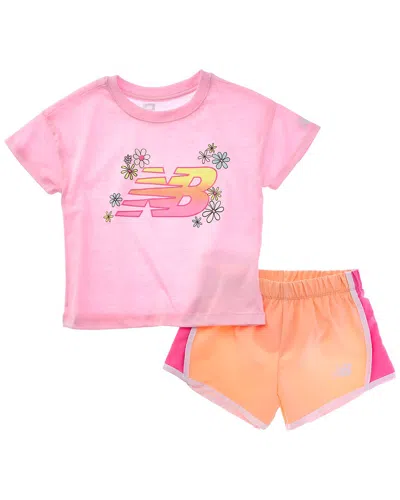 New Balance Kids' 2pc Knit T-shirt & Woven Short Set In Pink