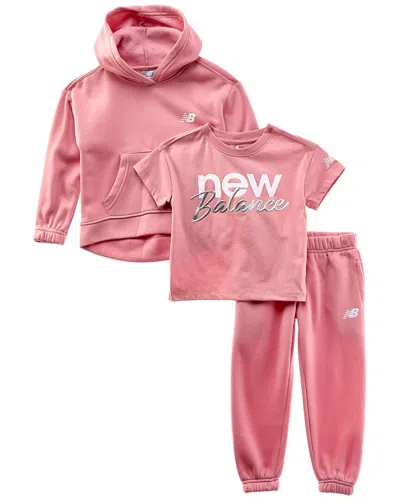 New Balance Kids' 3pc Hoodie, T-shirt & Jogger Pant Set In Pink