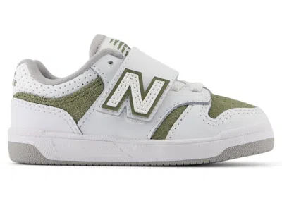 Pre-owned New Balance 480 Hook And Loop Sneakers In White/dark Olivine