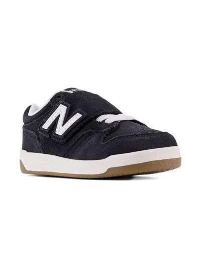 New Balance Kids' 480 Hook-loop Strap-fastening Leather Sneakers In Black