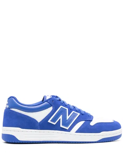 New Balance 480 Low-top Leather Sneakers In White/marine Blue