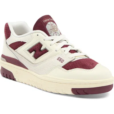 New Balance 550 Basketball Trainer In Sea Salt/classic Crimson