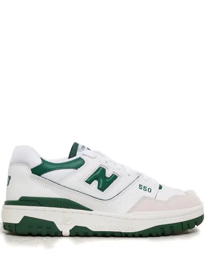 New Balance 550 Green-trimmed Sneakers In White