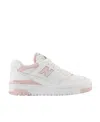 New Balance '550' White And Light Pink Low Top Sneakers With Logo In Leather Woman In White