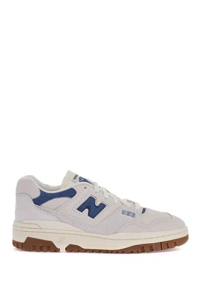 New Balance Suede Sneakers With Denim Details In White