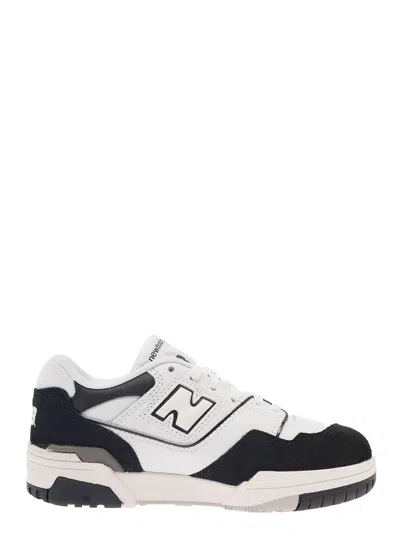 New Balance Kids' 550 White And Black Sneakers With Side Logo And Suede Inserts In Leather Boy