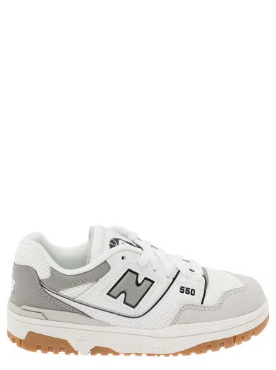 New Balance Kids' 550 White And Grey Sneakers With Side Logo And Suede Inserts In Leather Boy