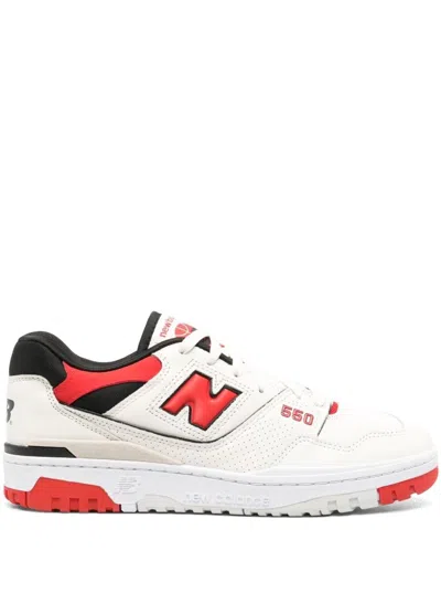 NEW BALANCE '550' WHITE AND RED LOW TOP SNEAKERS WITH LOGO AND CONTRASTING DETAILS IN LEATHER MAN